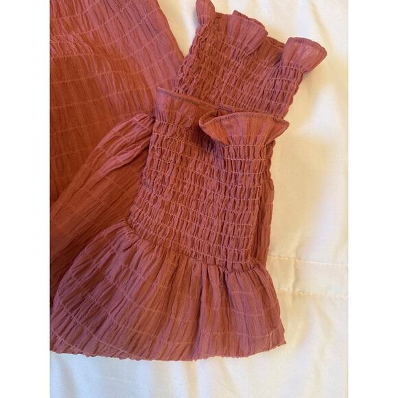 WAYF Women’s Crop Long Sleeve Textured Peasant BOHO Blouse Roast Brown Size M - Picture 7 of 8